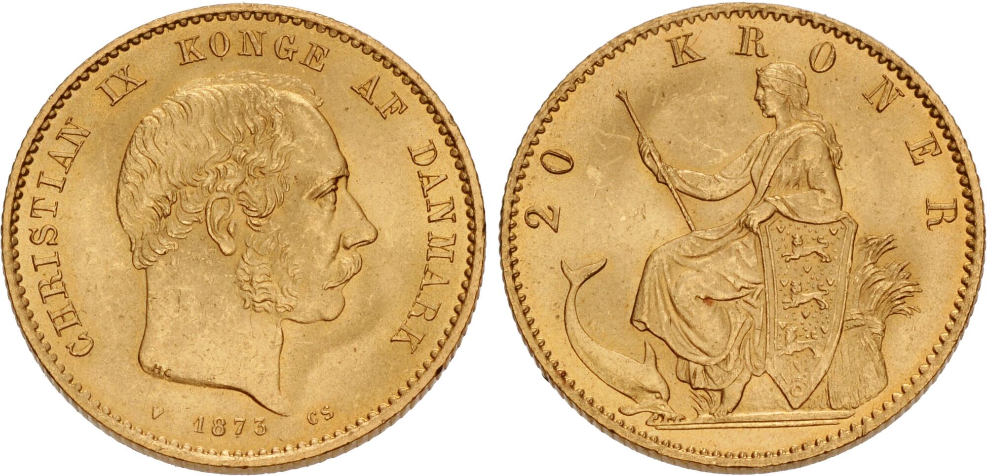 Danimarca, Cristiano IX 20 Corone 1873 FDC